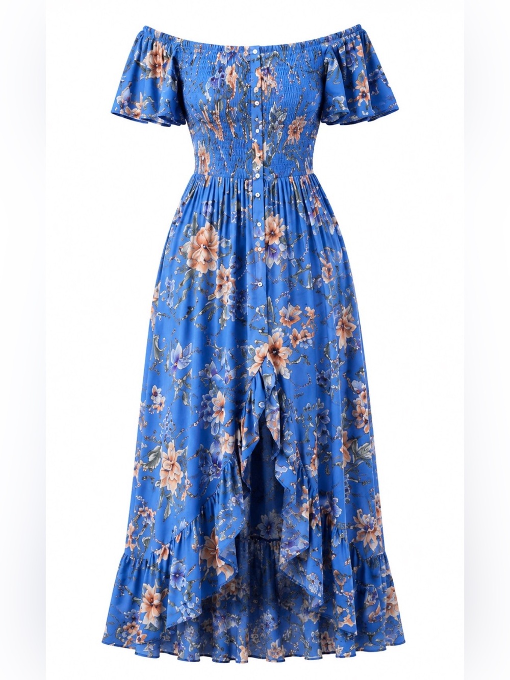 💠 Floral Smocked Off-Shoulder Dress/ Button Down - size Large